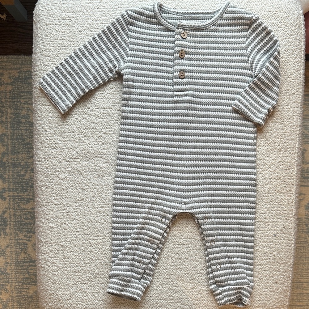Me & Henry Cozy Gray Striped Kids Romper